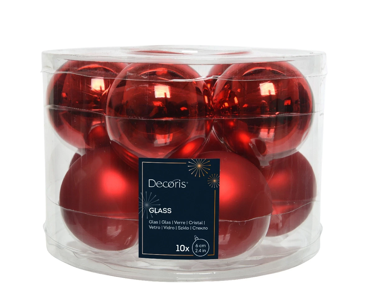 Decoris kerstballen Glas 10st kerstrood 6cm