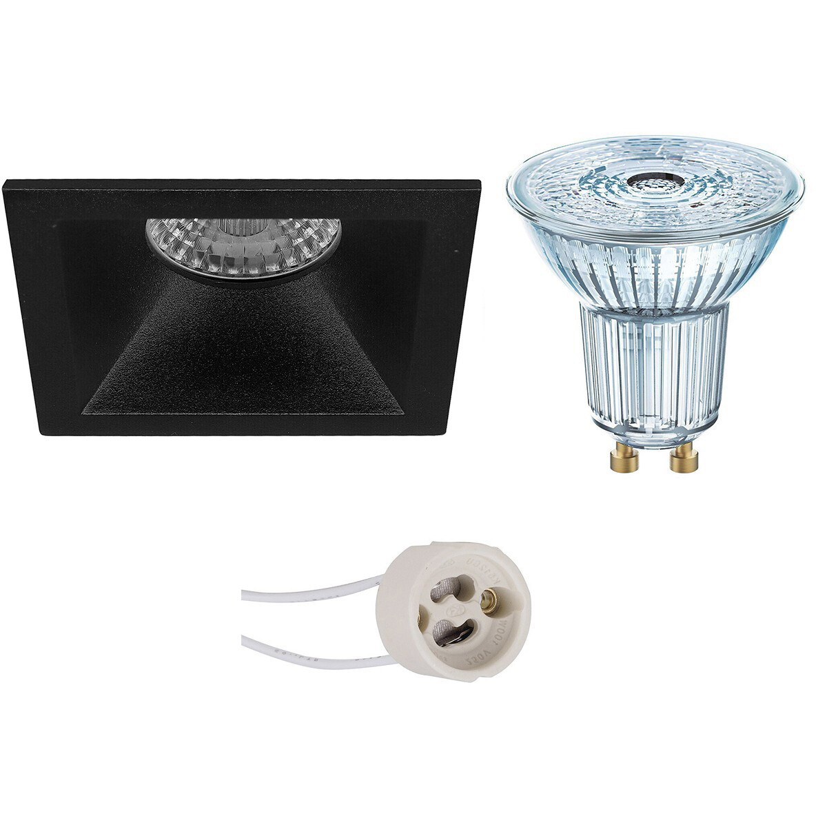 LED Spot Set - LEDVANCE Parathom PAR16 927 36D - Pragmi Pollon Pro - GU10 Fitting - Dimbaar - Inbouw Vierkant - Mat Zwart - 3.7W - Warm Wit 2700K - Verdiept - 82mm