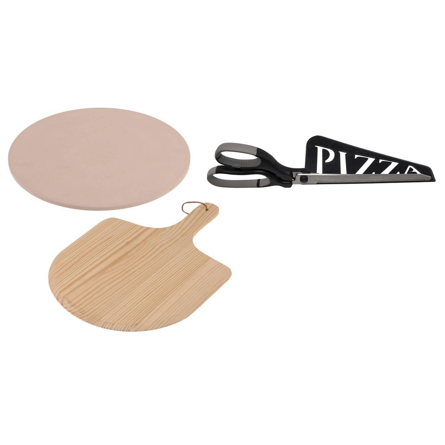 Pizzabak set pizzasteen 33 cm met houten schep en pizzaschaar - Pizzascheppen