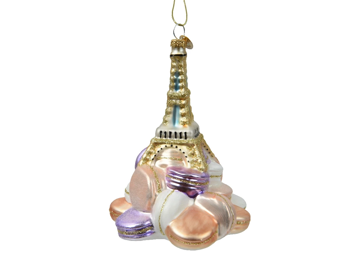 Decoris kerstornament glas Macarons eiffeltoren 13,7cm