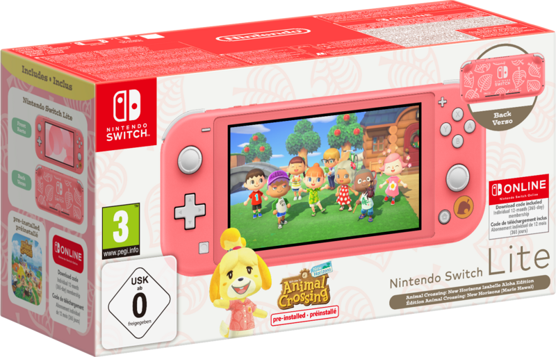 Nintendo Switch Lite Koraal + Animal Crossing + 12 maanden Nintendo Switch Online