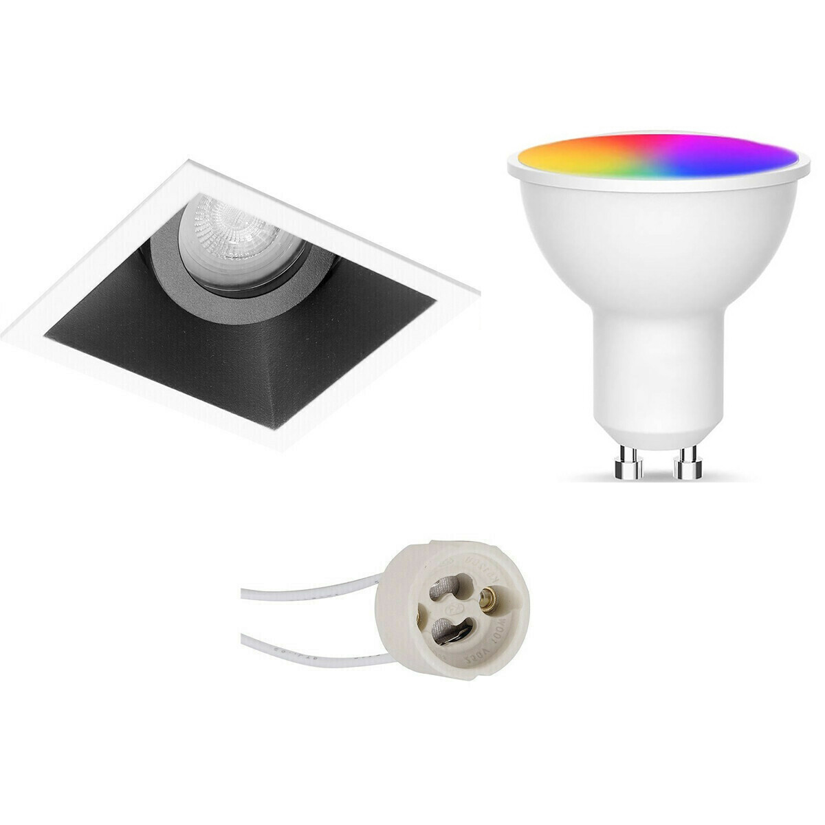 LED Spot Set GU10 - Facto - Smart LED - Wifi LED - Slimme LED - 5W - RGB+CCT - Aanpasbare Kleur - Dimbaar - Pragmi Zano Pro - Inbouw Vierkant - Mat Zwart/Wit - Kantelbaar - 93mm