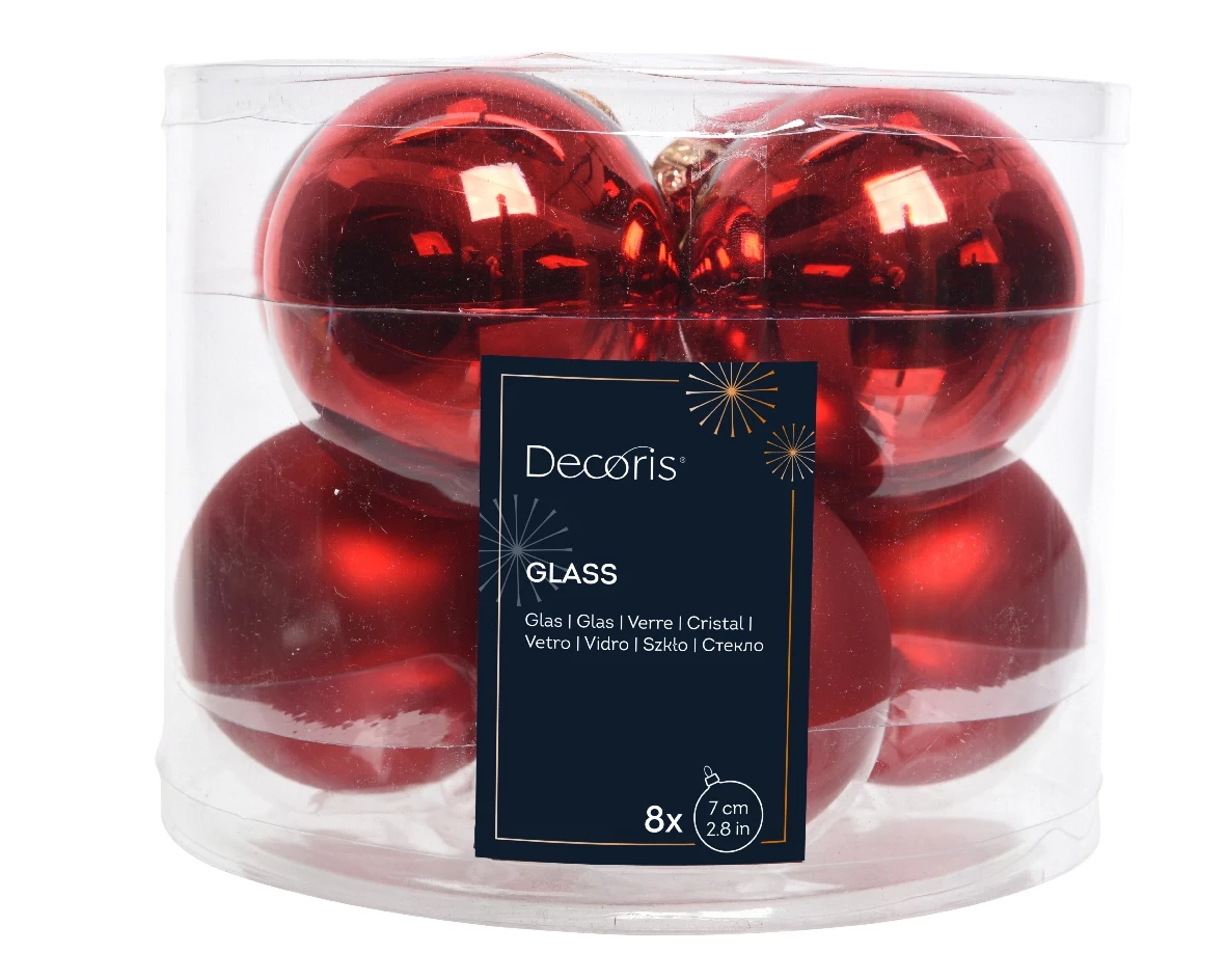 Decoris kerstballen Glas 8st kerstrood 7cm