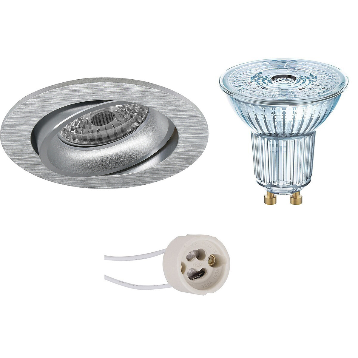 LED Spot Set - LEDVANCE Parathom PAR16 930 36D - Pragmi Delton Pro - GU10 Fitting - Dimbaar - Inbouw Rond - Mat Zilver - 5.5W - Warm Wit 3000K - Kantelbaar - Ø82mm