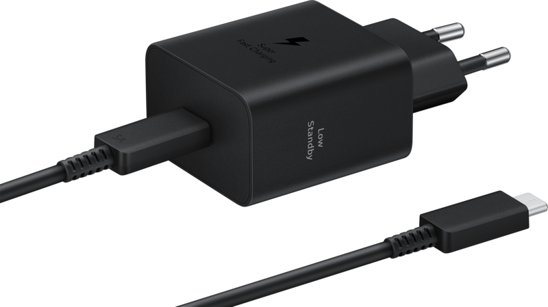 Samsung Super Fast Charging Oplader 45W Zwart + Usb C Kabel 1,8m Zwart Kunststof