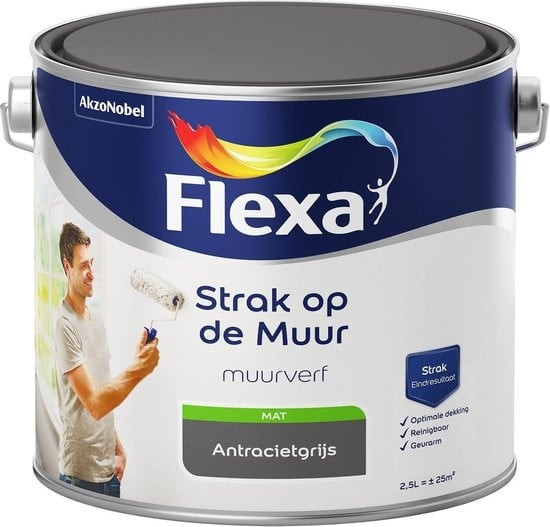 Flexa Strak op de Muur Muurverf - Mat - 2,5 liter - Antraciet