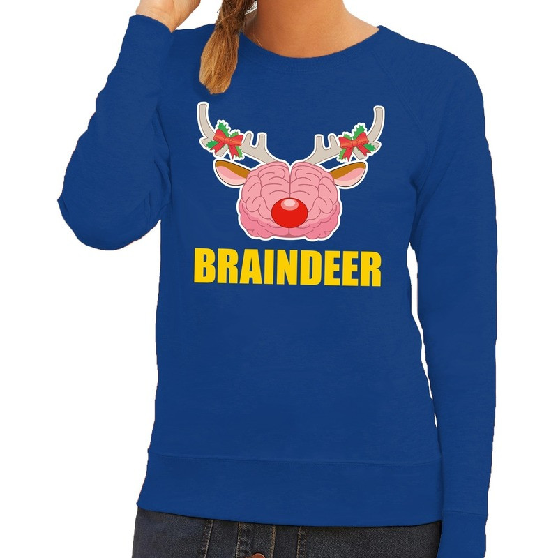 Foute kersttrui braindeer blauw voor dames