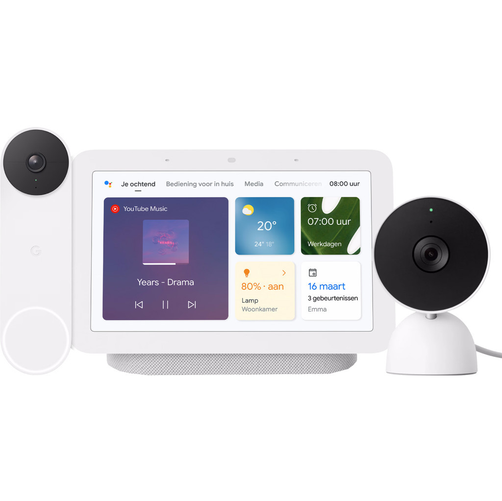 Google Nest Cam Indoor Wired + Nest Deurbel + Nest Hub 2