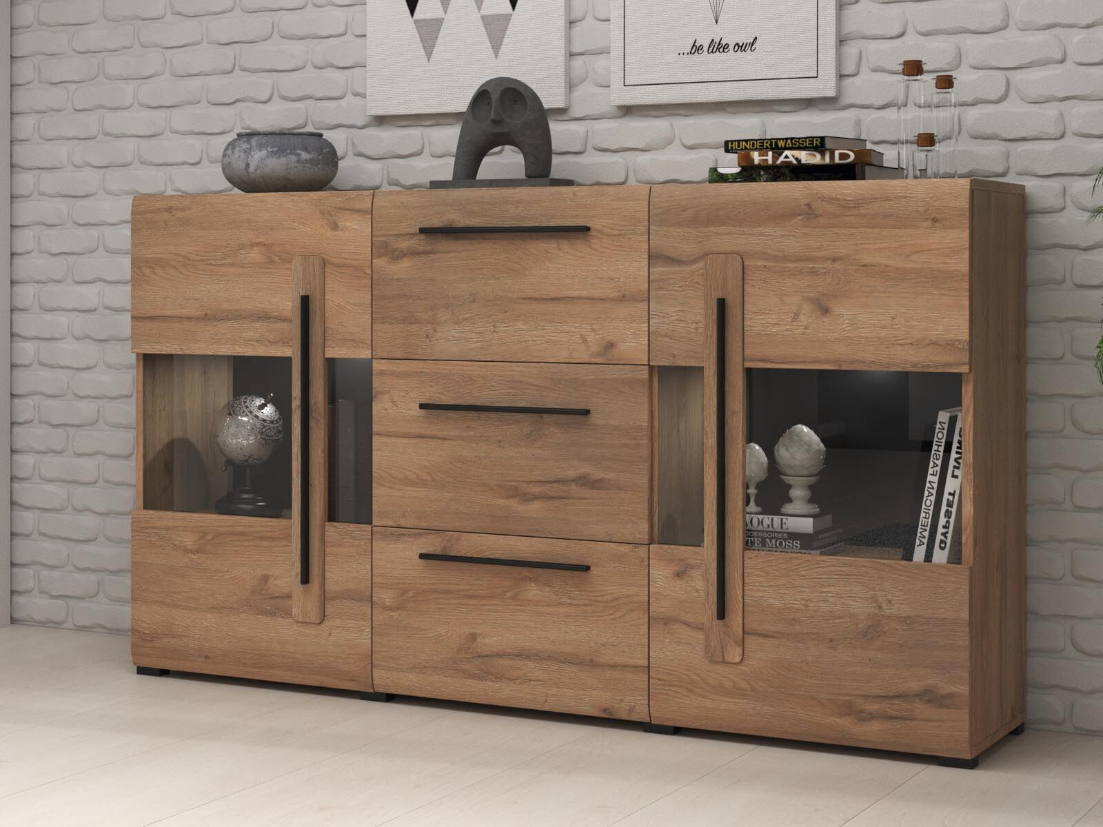 Dressoir TULIO 2 deuren 3 lades grandson oak met led