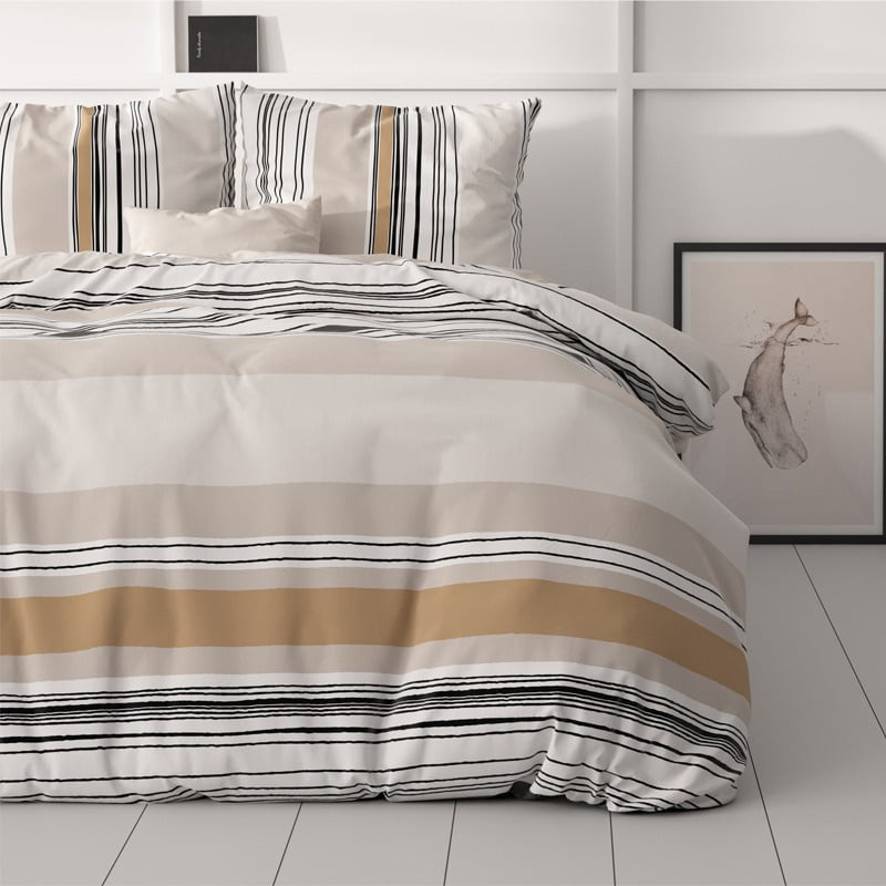 Dekbedovertrek Yosi - Lits-Jumeaux (240x220 cm) - Wit & Zand & Beige Polyester-katoen - Dessin: - Sleeptime Elegance - Dekbed-Discounter.nl