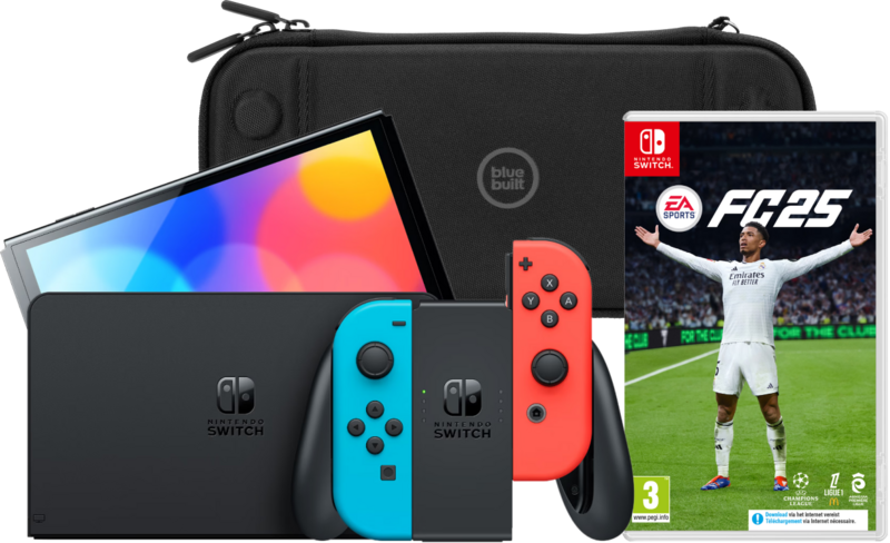 Nintendo Switch OLED Blauw/Rood + EA Sports FC 25 + BlueBuilt Beschermhoes