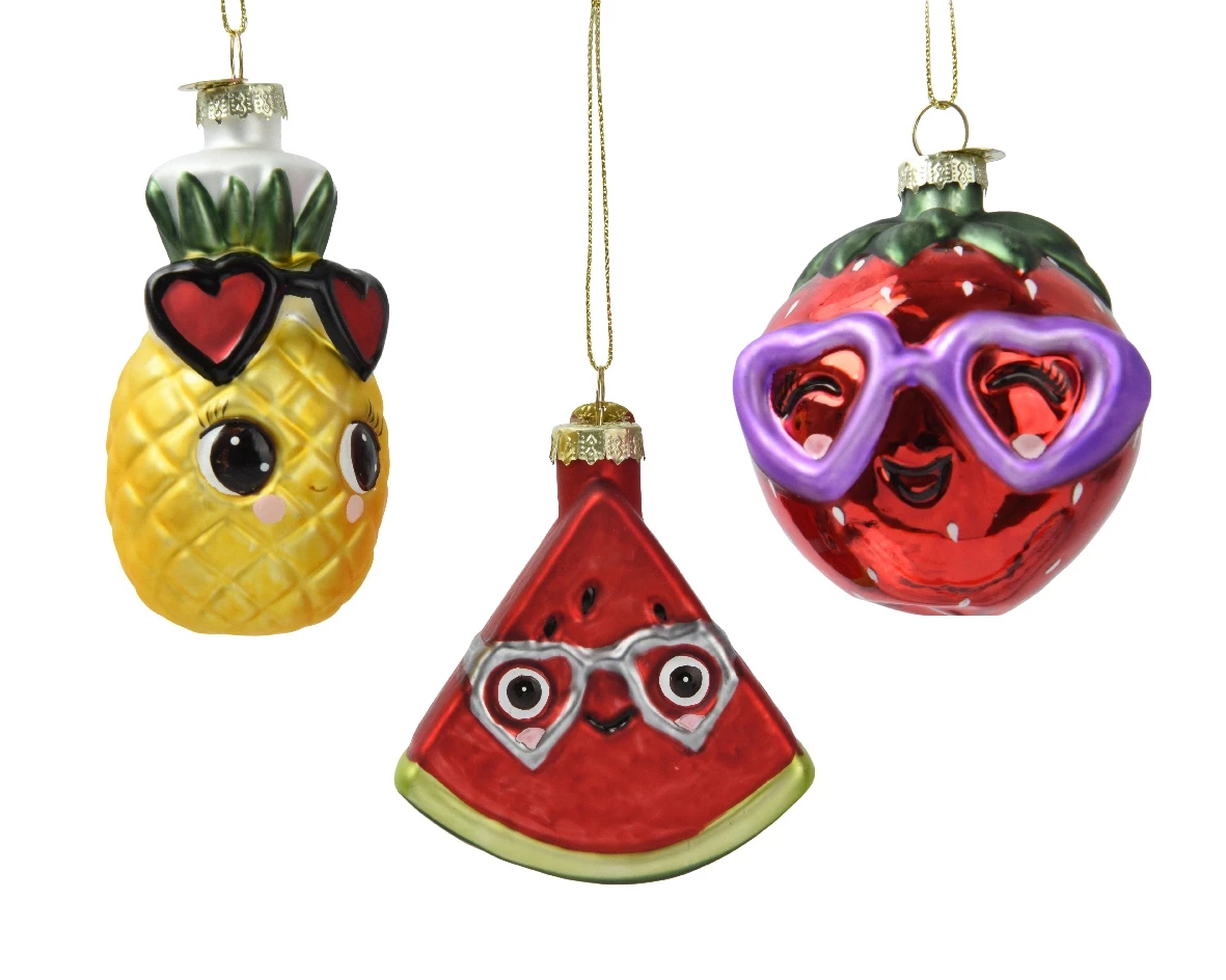 Kerst Ornament glas fruit 9.2cm