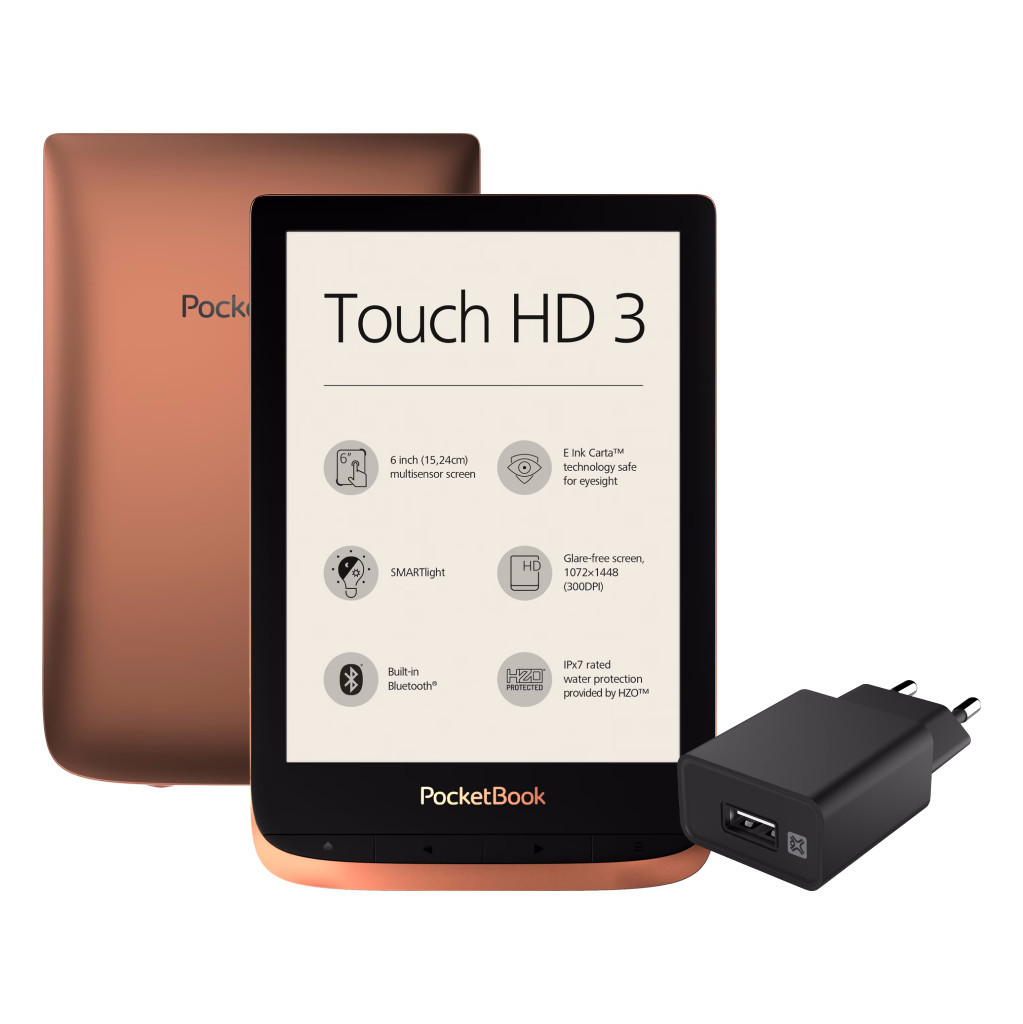 PocketBook Touch HD 3 + XtremeMac Oplader met Usb A Poort 12W Zwart