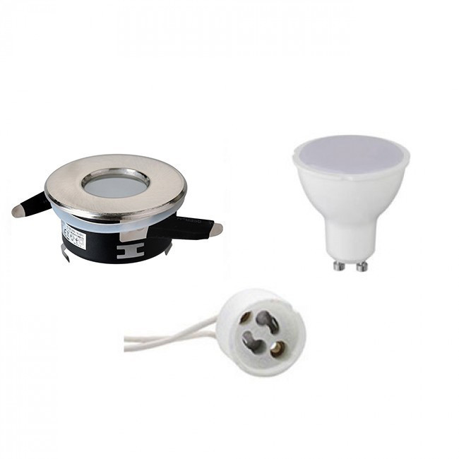 LED Spot Set - Aigi - GU10 Fitting - Waterdicht IP65 - Inbouw Rond - Mat Chroom - 8W - Helder/Koud Wit 6400K - Ø82mm