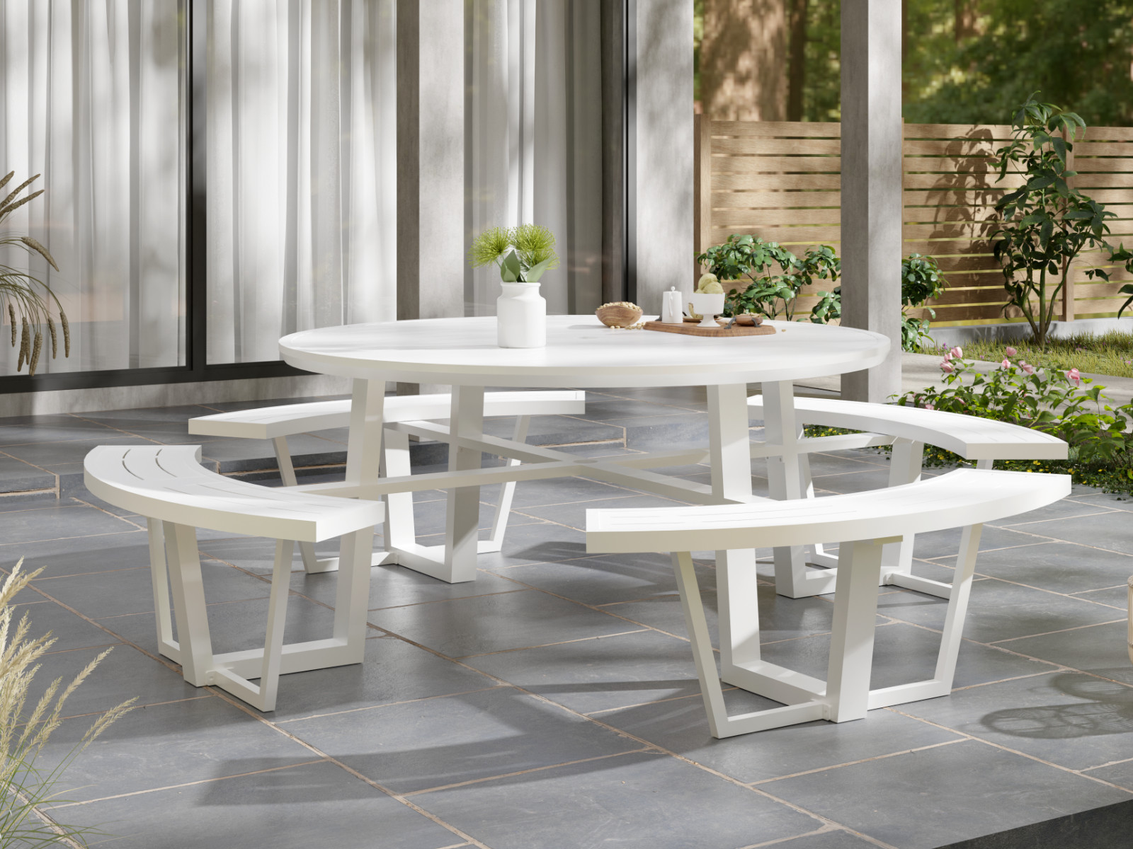 Ronde picknicktafel PERUGIA 8 personen aluminium wit