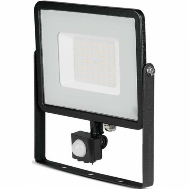 LED Bouwlamp 50 Watt met Sensor - LED Schijnwerper - Viron Dana - Helder/Koud Wit 6400K - Mat Zwart - Aluminium - SAMSUNG LEDs