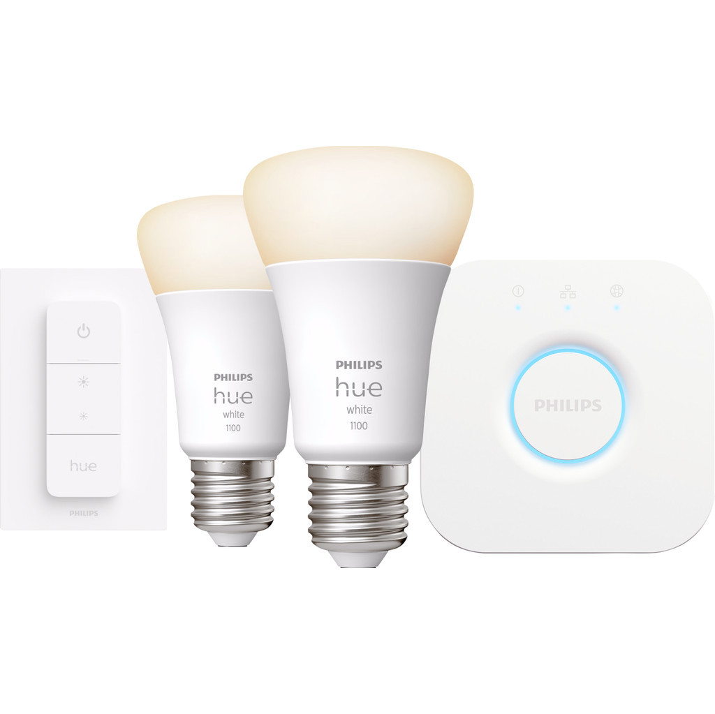 Philips Hue White Starter Pack E27 met 2 lampen, dimmer + bridge