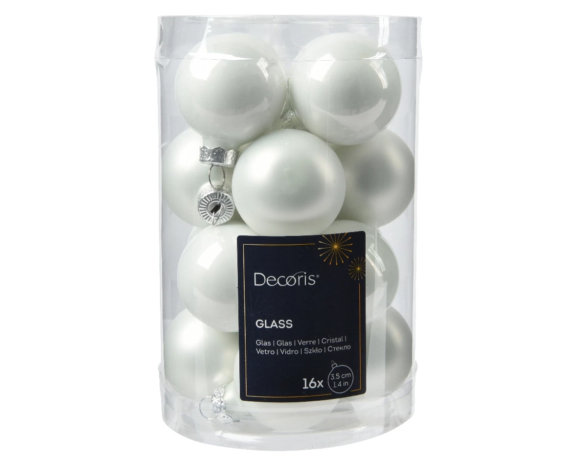 Decoris kerstballen set glas 16st winterwit 3,5cm