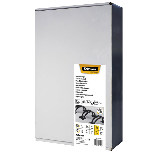 Fellowes draadruggen, doos van 100 stuks, 12 mm, zwart