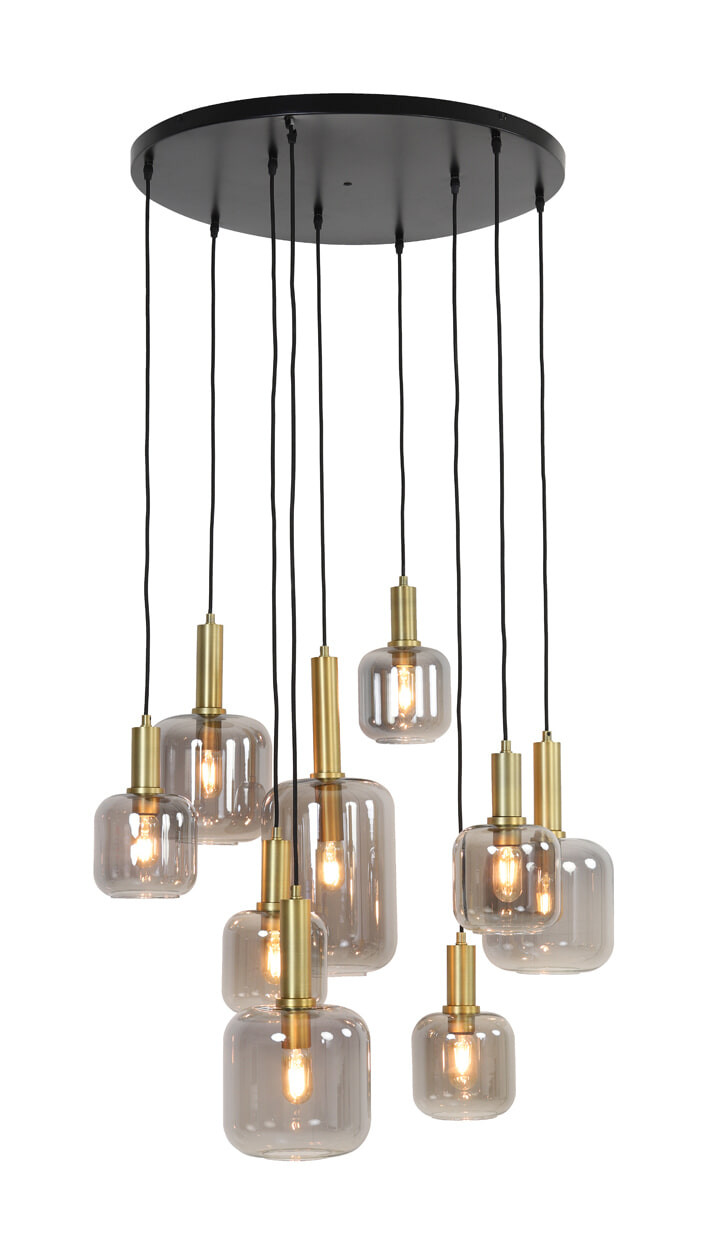 Light & Living Hanglamp 'Lekar' 9-Lamps, kleur Antiek Brons/Smoke