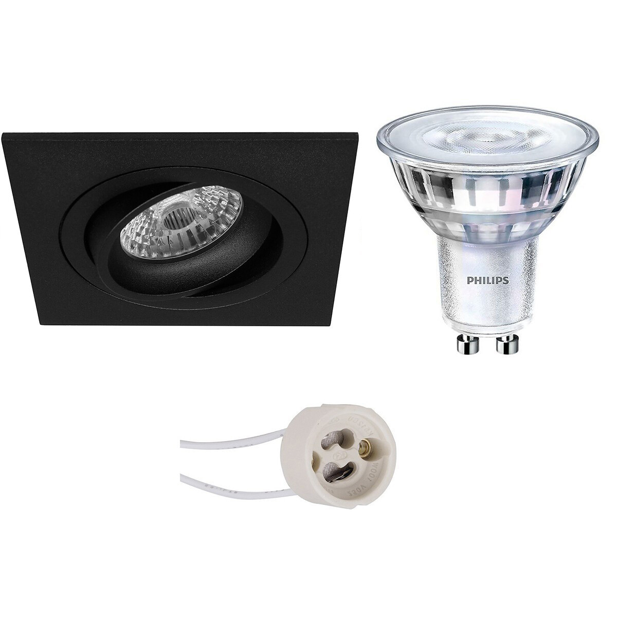 LED Spot Set - Pragmi Borny Pro - GU10 Fitting - Inbouw Vierkant - Mat Zwart - Kantelbaar - 92mm - Philips - SceneSwitch 827 36D - 1.5W-5W - Warm Wit 2200K-2700K - Dimbaar