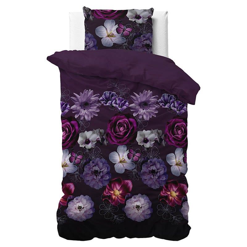 Dekbedovertrek Magic Flower Dekbedovertrek - Eenpersoons (140x220 cm) - Paars Polyester-katoen - Dessin: Bloemen - Sleeptime - Dekbed-Discounter.nl