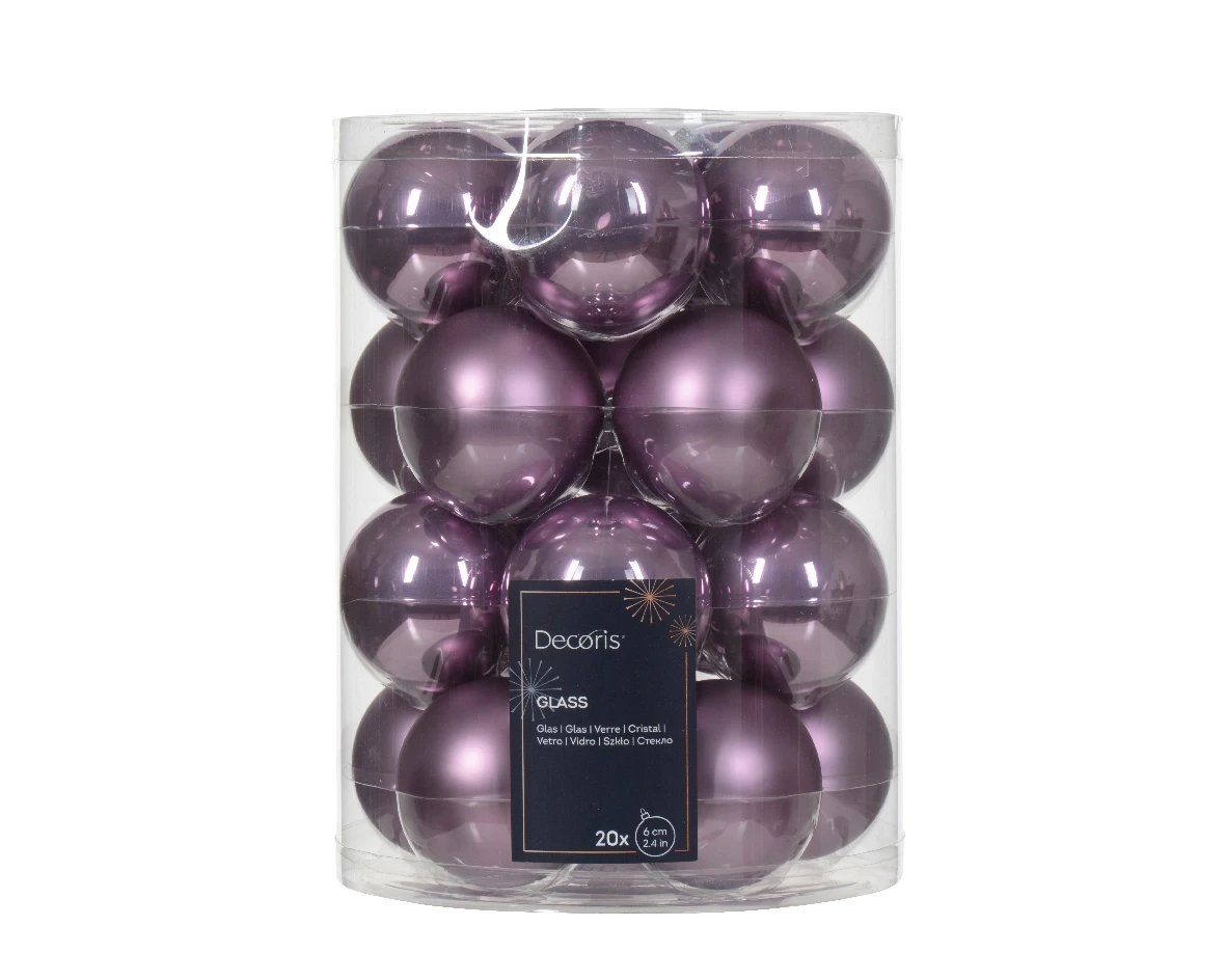 Decoris kerstballen glas 20st Lila 6cm