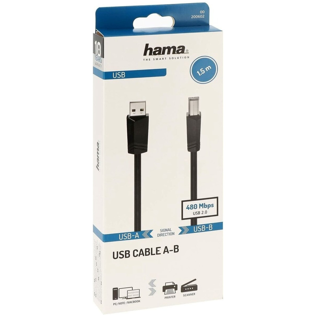 Hama USB-kabel, USB 2.0, 480 Mbit/s, 1,50 m Kabel Zwart