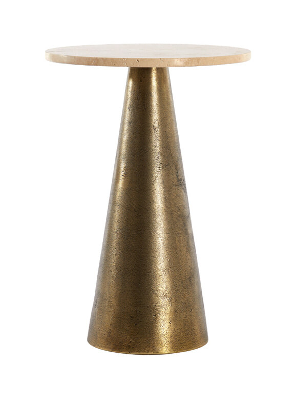 Light & Living Bijzettafel Ynez Travertin, 36cm - Antiek Brons - Rond