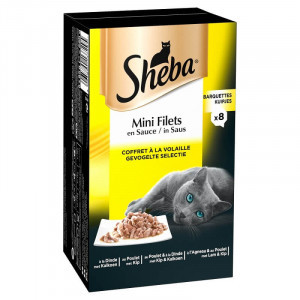 Sheba Mini Filets Gevogelte Selectie in saus natvoer kat (kuipjes 85 g) 1 doosje (8 kuipjes)