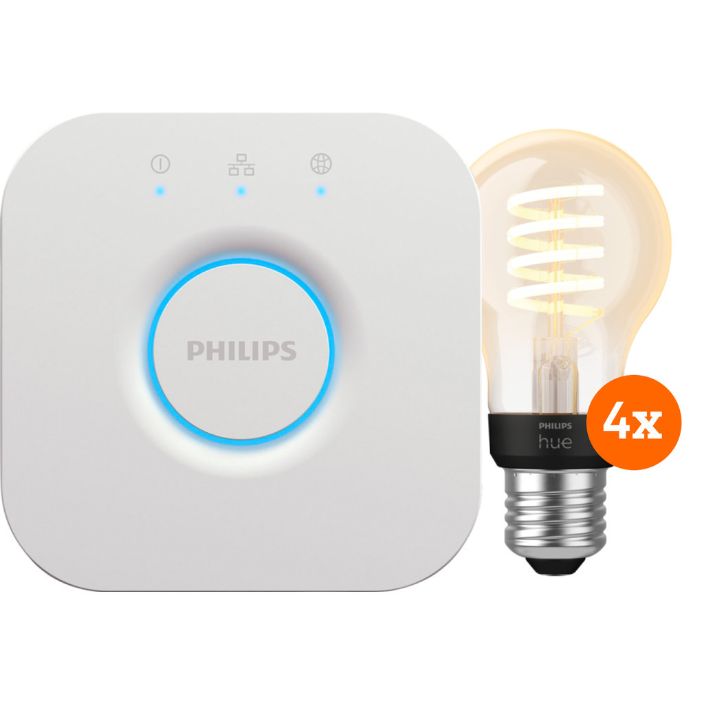 Philips Hue Filament White Ambiance Standaard 4-Pack + Bridge