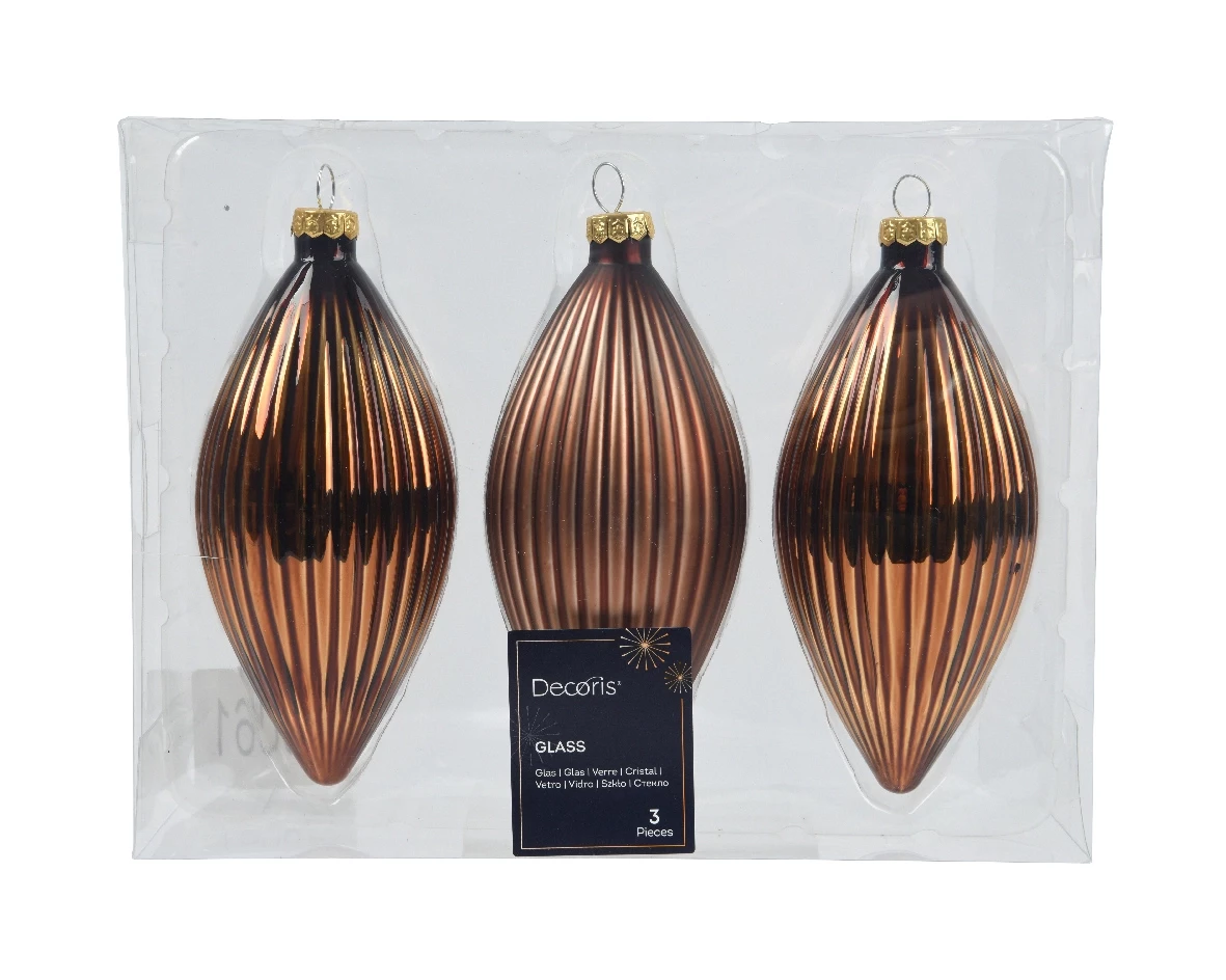 Decoris kerstornament glas olijf 3st Espresso 13cm