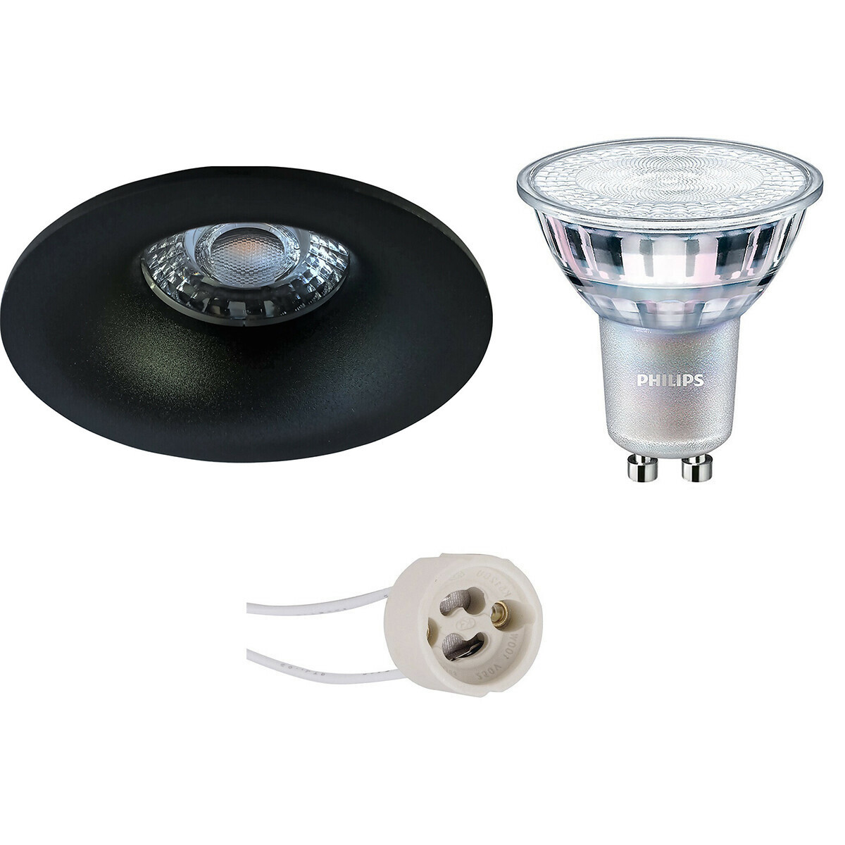 LED Spot Set - Pragmi Nora Pro - GU10 Fitting - Inbouw Rond - Mat Zwart - Ø82mm - Philips - MASTER 927 36D VLE - 3.7W - Warm Wit 2200K-2700K - DimTone Dimbaar