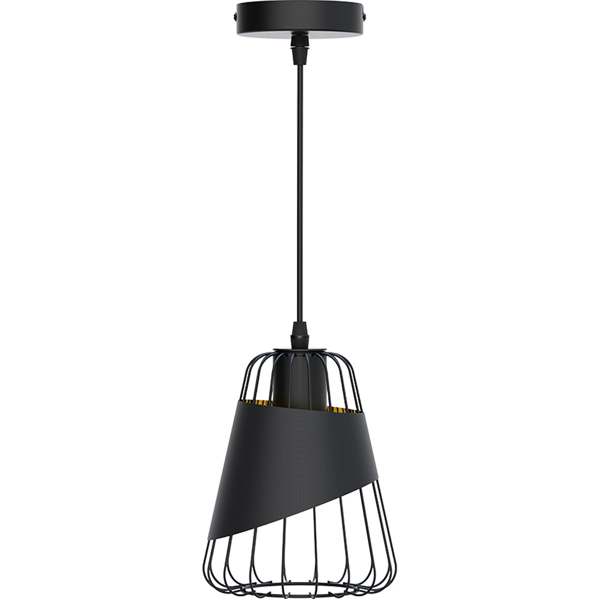 LED Hanglamp - Hangverlichting - Aigi Pendin - E27 Fitting - Ijzeren Frame - Retro - Klassiek - Zwart - Aluminium