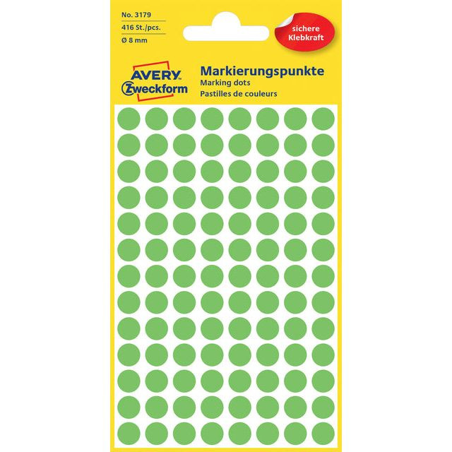 Etiket Avery Zweckform 3179 rond 8mm lichtgroen 416stuks | Pak a 4 vel