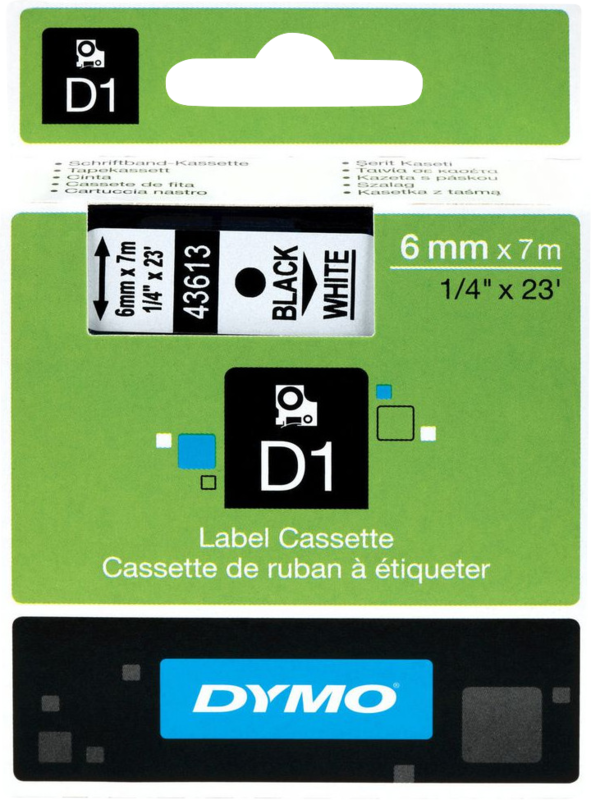 Dymo D1 Naamlabels Zwart-Wit (6 mm x 7 m)