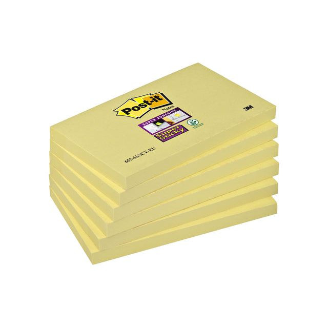 Post-it Super Sticky notes, 90 vel, ft 76 x 127 mm, pak van 6 blokken, kanariegeel