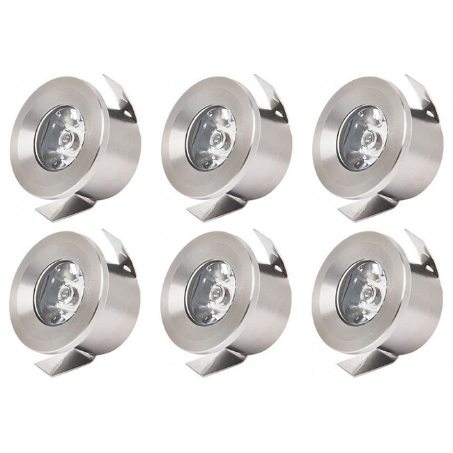 LED Veranda Spot Verlichting 6 Pack - Mony - Inbouw Rond 1W - Natuurlijk Wit 4200K - Mat Chroom Aluminium - Ø33mm