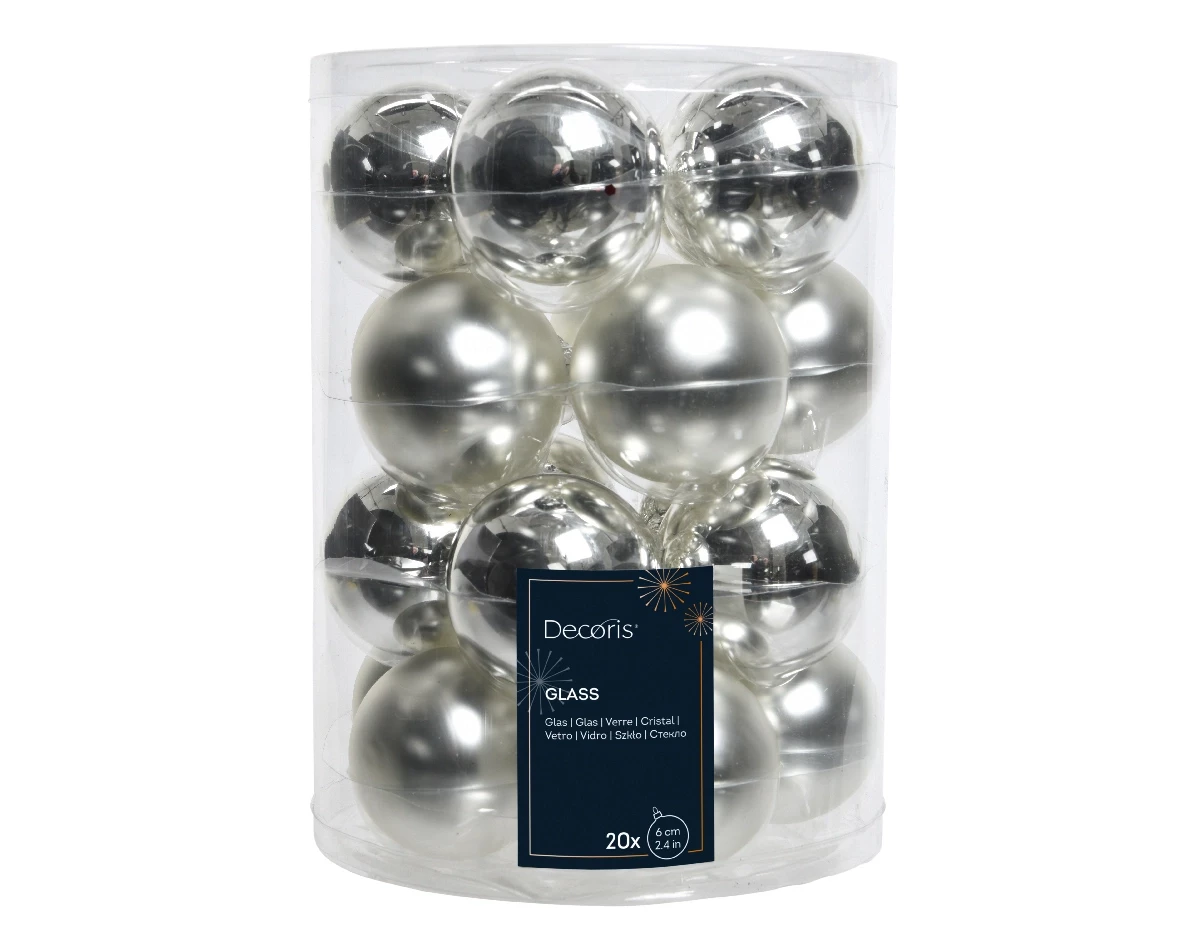 Decoris kerstballen Glas 20st zilver 6cm