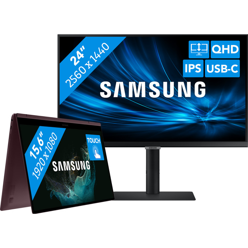 Studenten pakket - Samsung Galaxy Book2 Pro 360 15 NP950QED-KH1NL + QHD Monitor