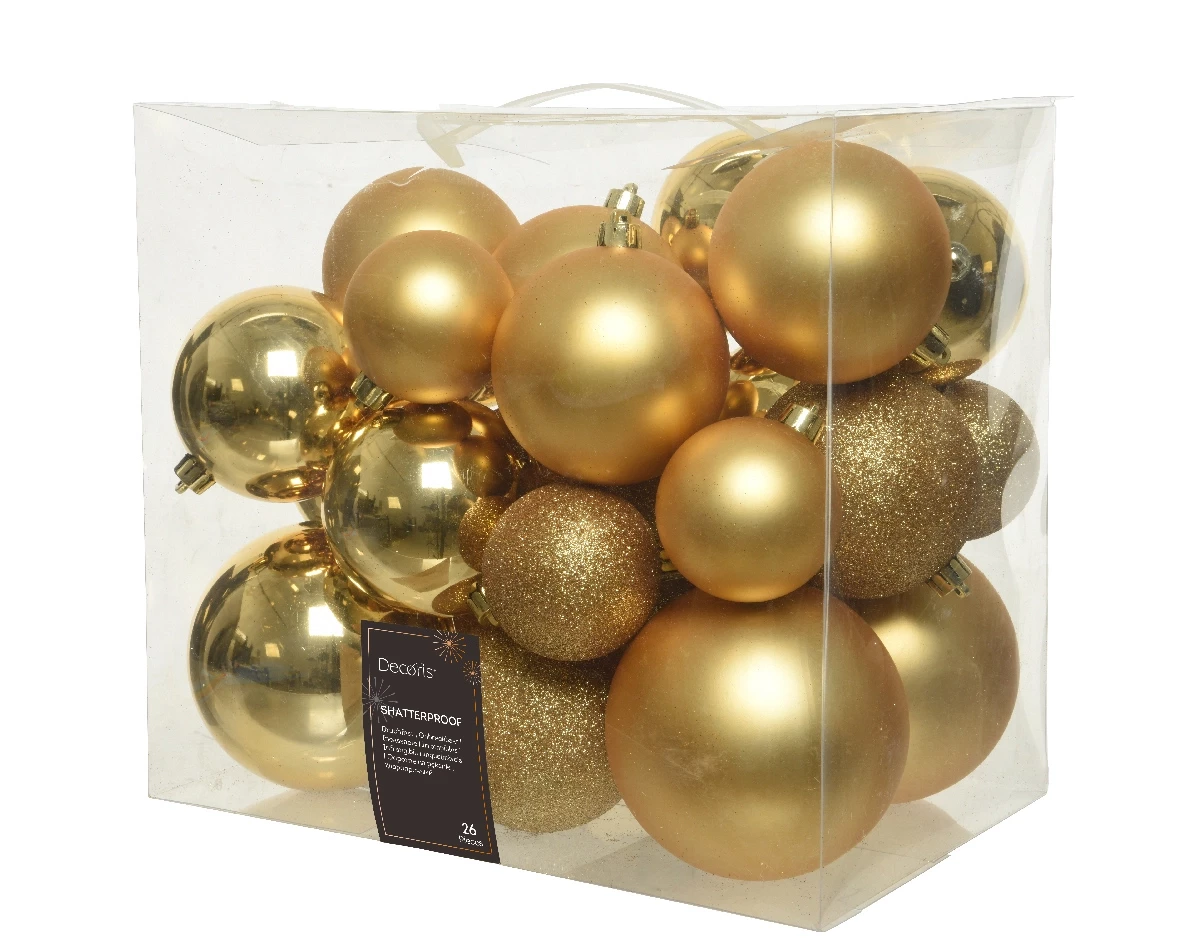 Decoris kerstballen set Plastic 26st licht goud 6-8-10cm