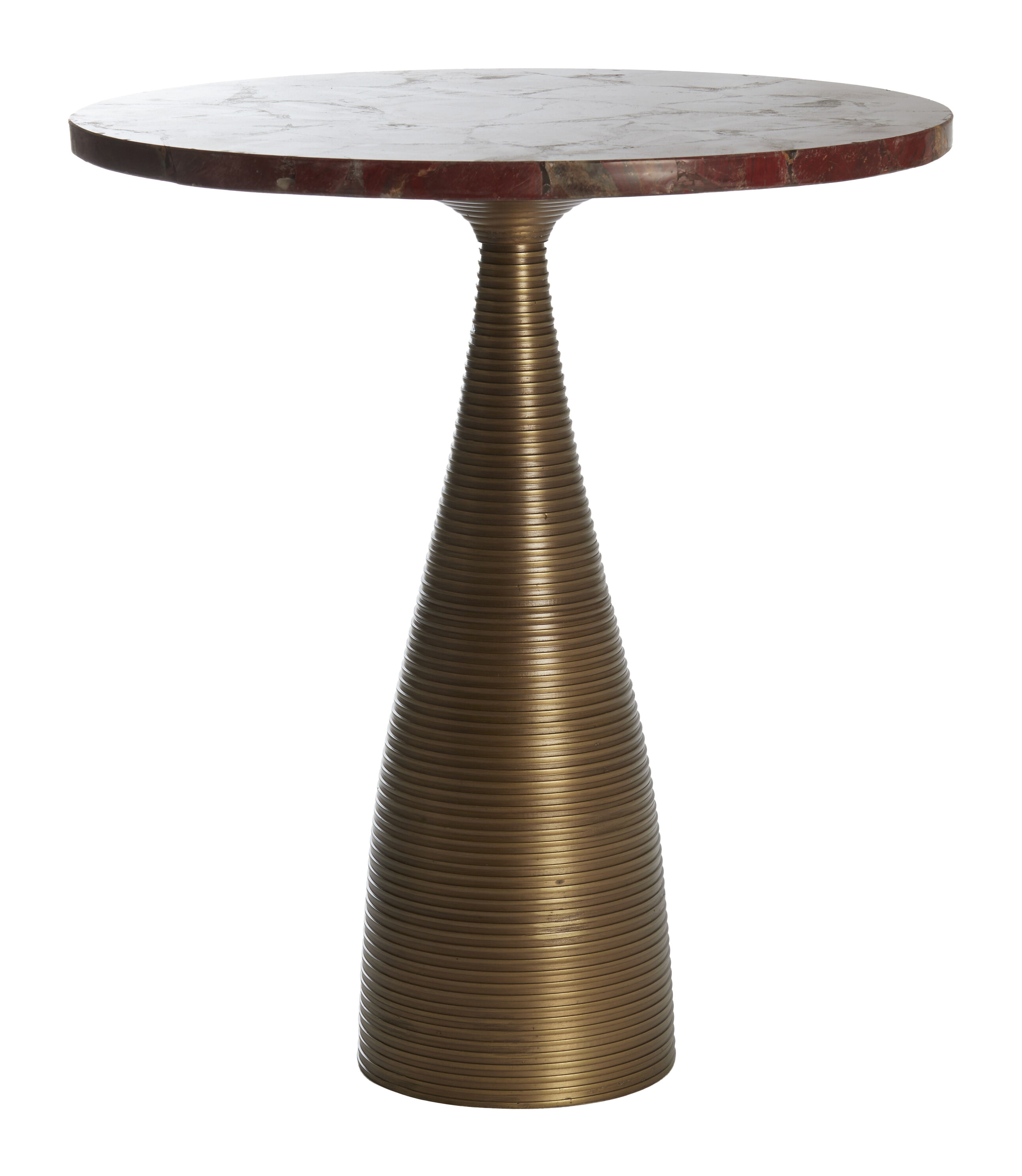 Light & Living Ronde Bijzettafel Bahia Marmer, 52cm - Rood/Antiek Brons