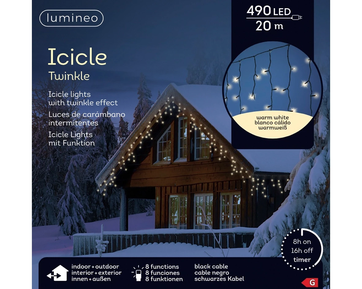 Lumineo icicle twinkle 490 led 20m warm wit Zwart kabel