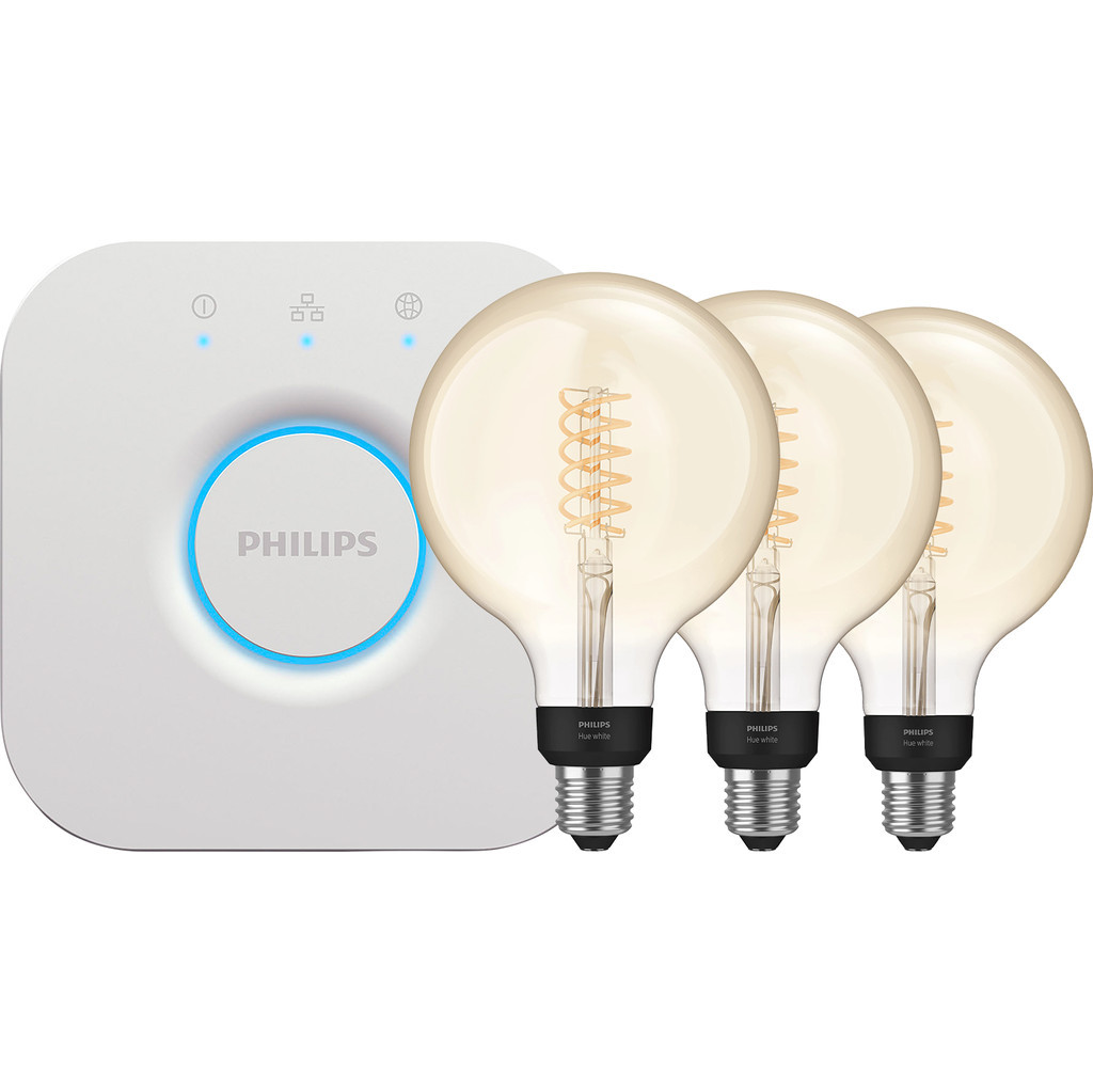 Philips Hue Filament White Globe XL 3-pack + Bridge