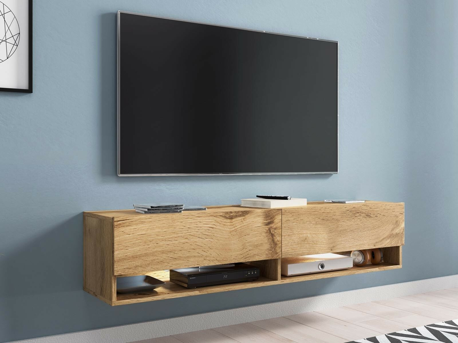 TV-meubel ACAPULCO 2 klapdeuren 140 cm wotan eik met led