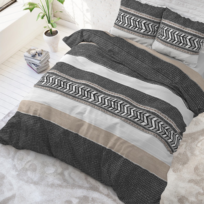 Dekbedovertrek Stripe - Lits-Jumeaux (240x220 cm) - Grijs Katoen - Dessin: Patroon - Sleeptime - Dekbed-Discounter.nl