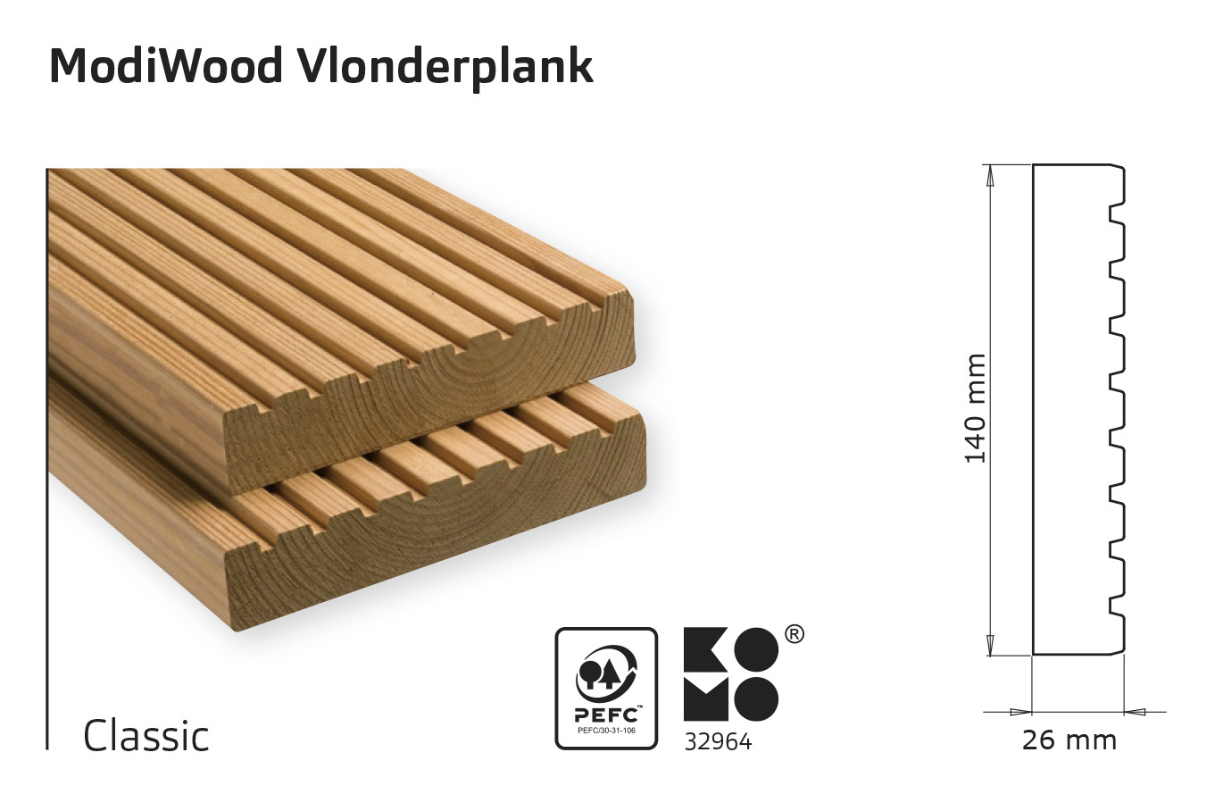 Vlonderplanken thermisch gemodificeerd Classic 390cm (26x140mm)