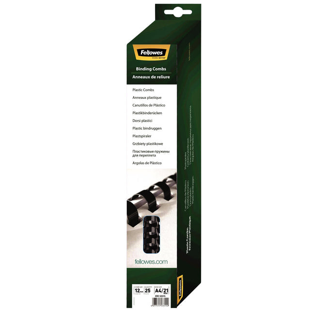 Fellowes bindruggen, pak van 25 stuks, 12 mm, zwart