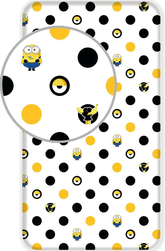 Minions Hoeslaken Dots Eenpersoons - 90 x 200 cm - Katoen