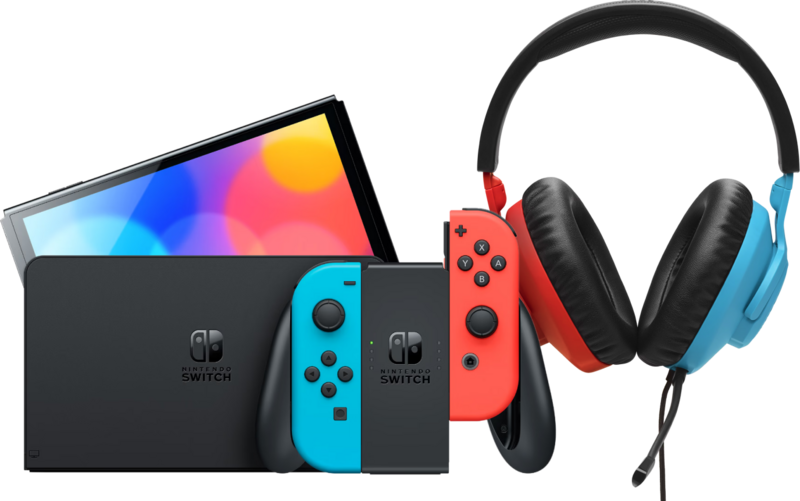 Nintendo Switch OLED Blauw/Rood + JBL Quantum 100N